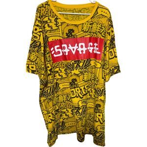 SOCWATEES Men’s 5XL Yellow tshirt Savage Graffiti streetwear shirt only no socks